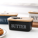 Porta Manteiga de Cerâmica com Tampa de Bambu