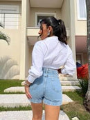 Shorts Jeans Feminino – Bordado em Strass, Cintura Média e Caimento Perfeito - Rosence