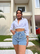 Shorts Jeans Feminino – Bordado em Strass, Cintura Média e Caimento Perfeito - Rosence