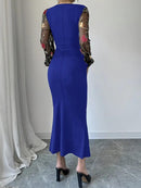 Vestido Elegante Caimento Slim Fit – Manga Bishop em Tule Bordado Floral - Rosence