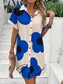 Vestido Curto Floral – Manga Curta, Botões Frontais e Caimento Elegante - Rosence