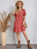 Vestido Midi Casual Feminino Manga Babado – Conforto e Estilo para Todas as Estações | Compre 1 Leve 2 - Rosence