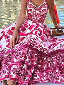 Vestido Maxiny Floral Longo Estampa Floral e Decote V para um Look Sofisticado