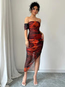 Vestido Bodycon Elegante Tie-Dye – Decote Ombro a Ombro e Tecido Ajustado - Rosence