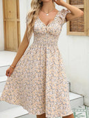 Vestido Midi Floral Elegante – Decote V e Modelagem Acinturada - Rosence