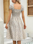 Vestido Midi Floral Elegante – Decote V e Modelagem Acinturada - Rosence